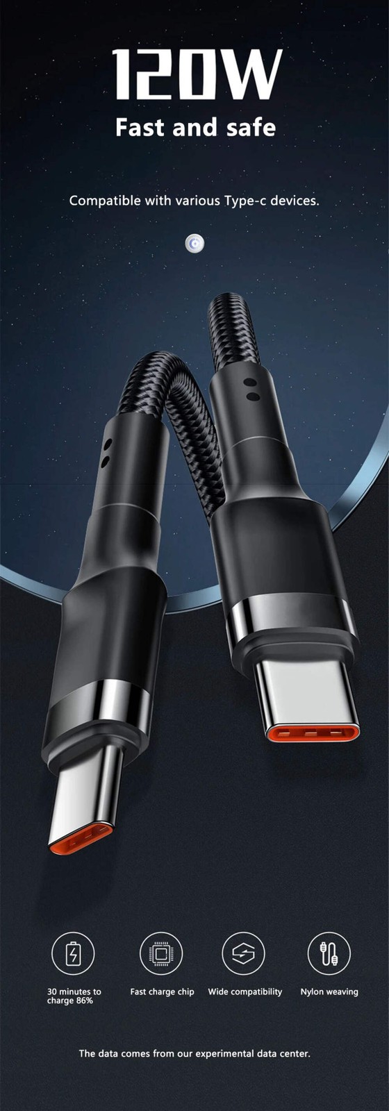 120W Fast Charge Cable PD Quick Charging High Quality USB C TO USB Type C Cable