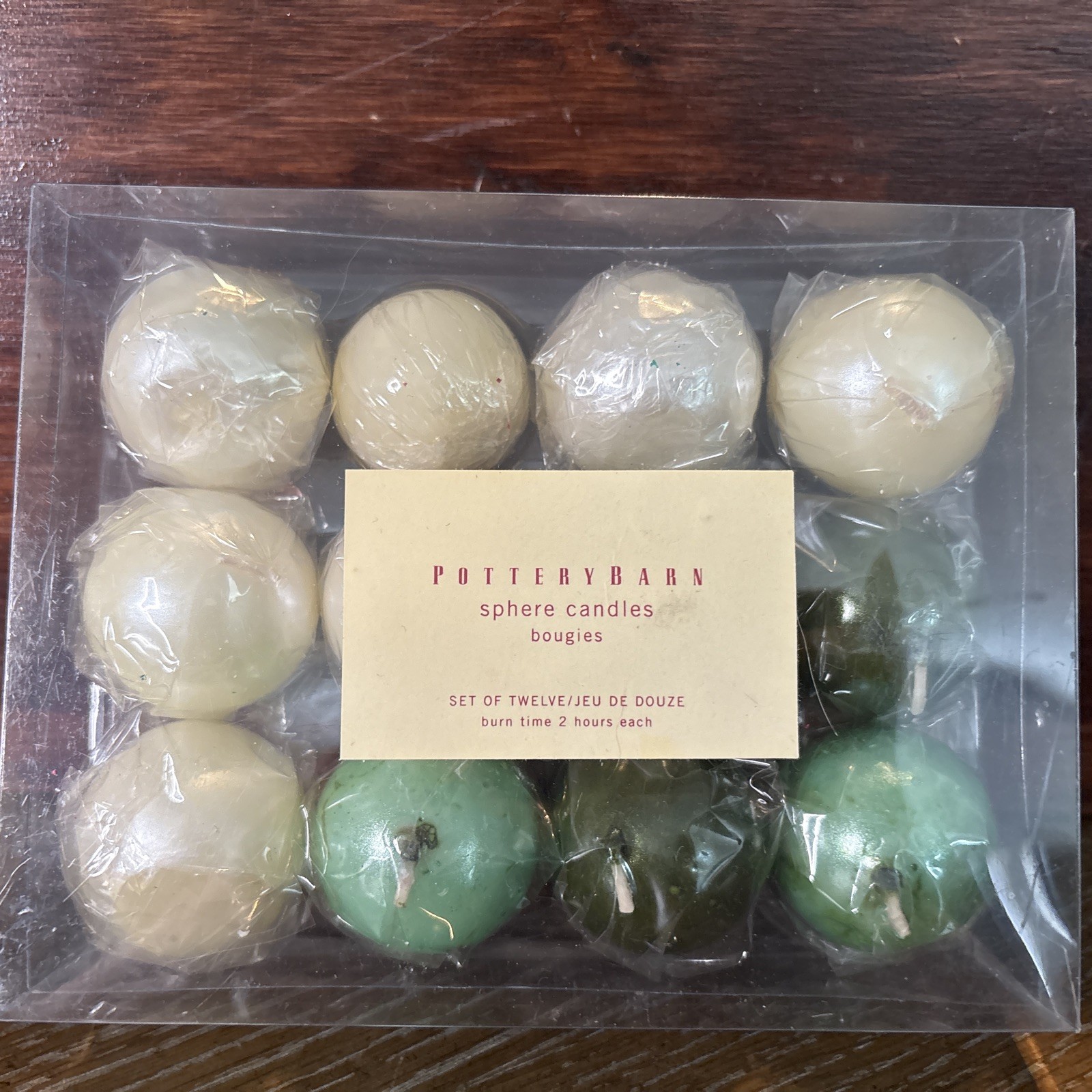 Pottery Barn Green/Ivory Sphere Candles 1.5” Round 2 Hr Burn Time Each (Bin 1)