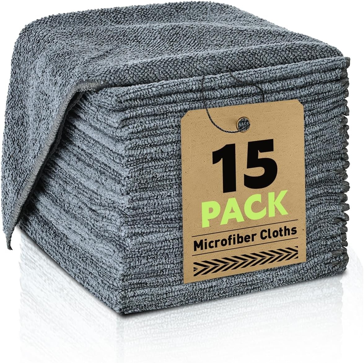 Microfiber Cleaning Cloths Bulk-15 Pack, Gray Microfiber Towels for Cars, Ultra