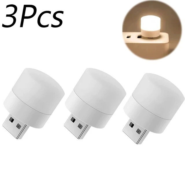 3PCS USB Night Light Mini LED Plug Lamp Power Bank Reading Eye Protection
