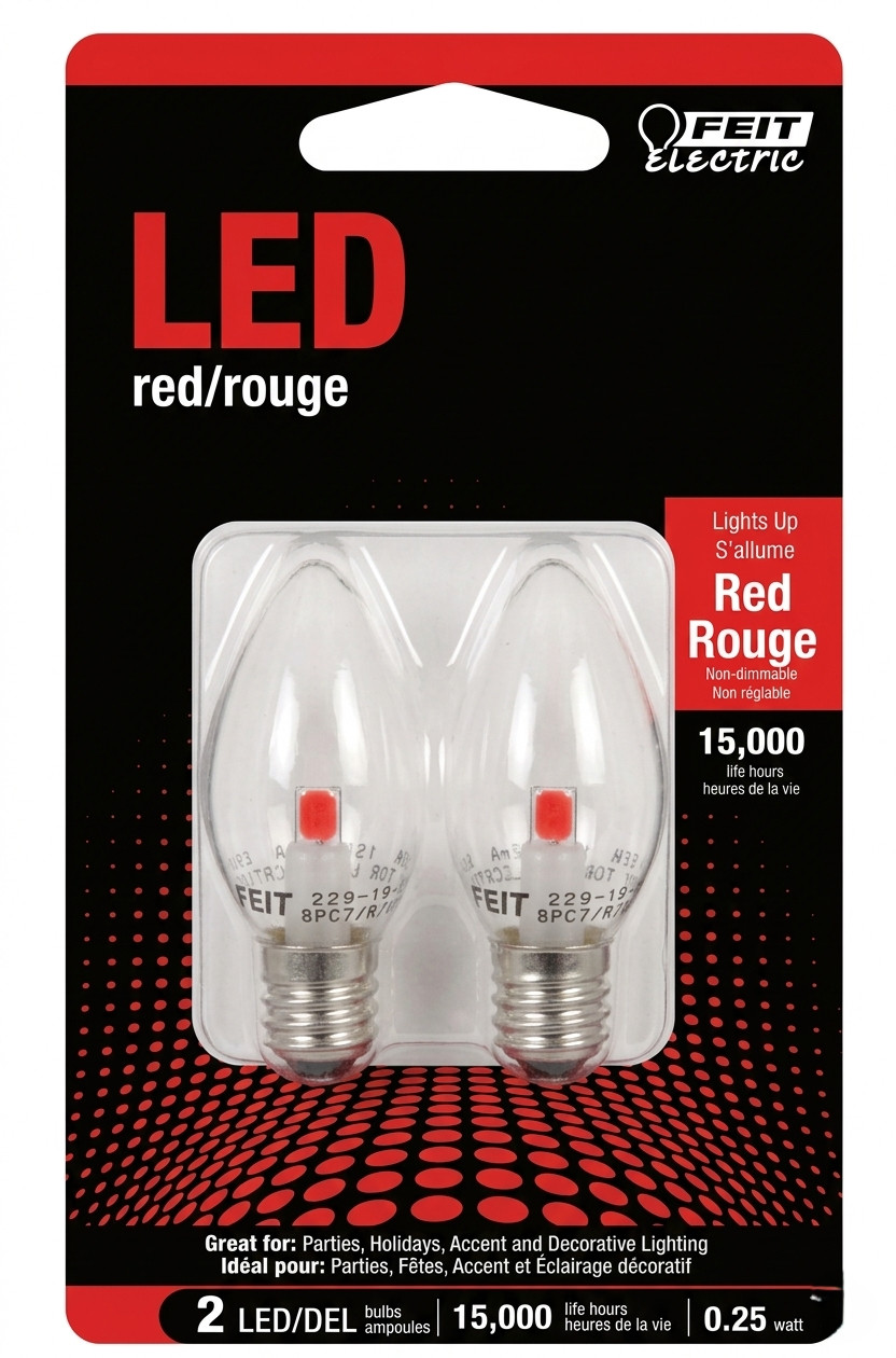 Feit Electric BPC7/R/LEDG2/2 C7 Red LED Holiday & Party Light Bulb, 2-Pack