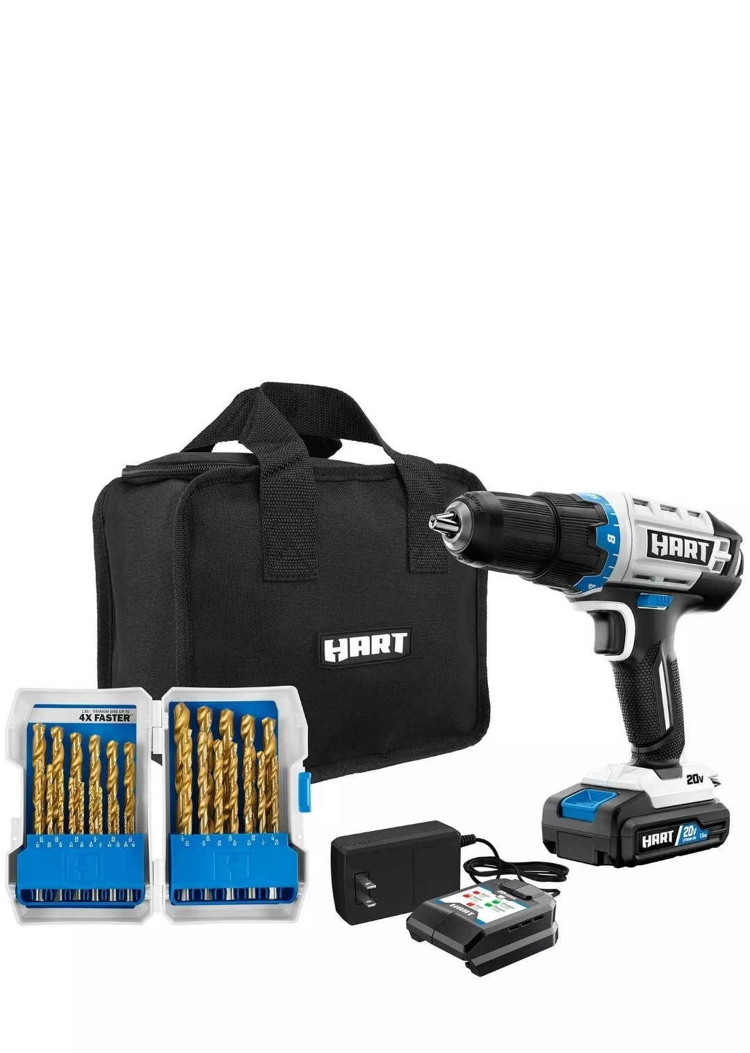 HART 20-Volt Cordless Drill Set With Bit Kit And Carry Bag
