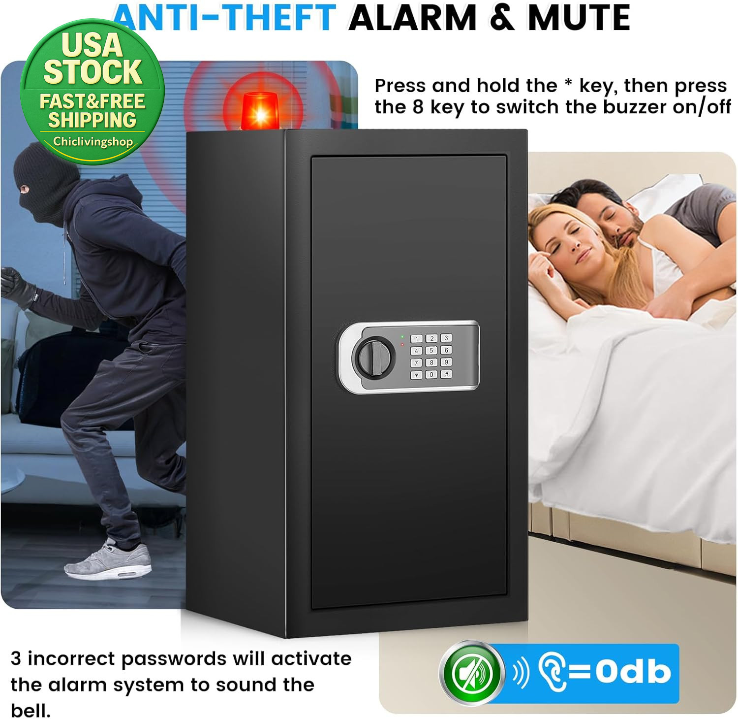 Large Home Safe 4.6 Cuft Fireproof Waterproof Security Box Digital Keypad