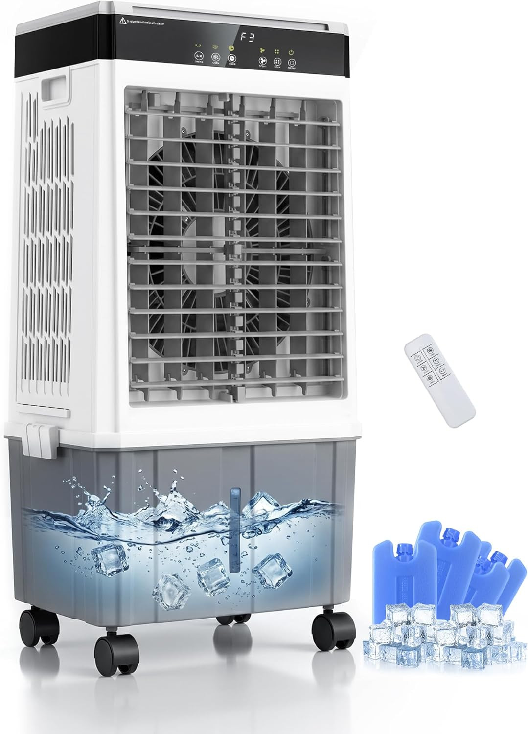 Swamp Cooler, 3000CFM 31″ Evaporative Air Cooler, 5.5Gal Removable Tank & 4 Ice