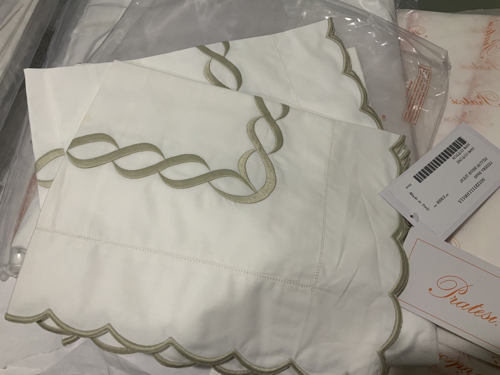 $460 Pratesi Italy NWT 1pc Chain Boudoir Sham Embroidery White ONE SHAM 75% OFF
