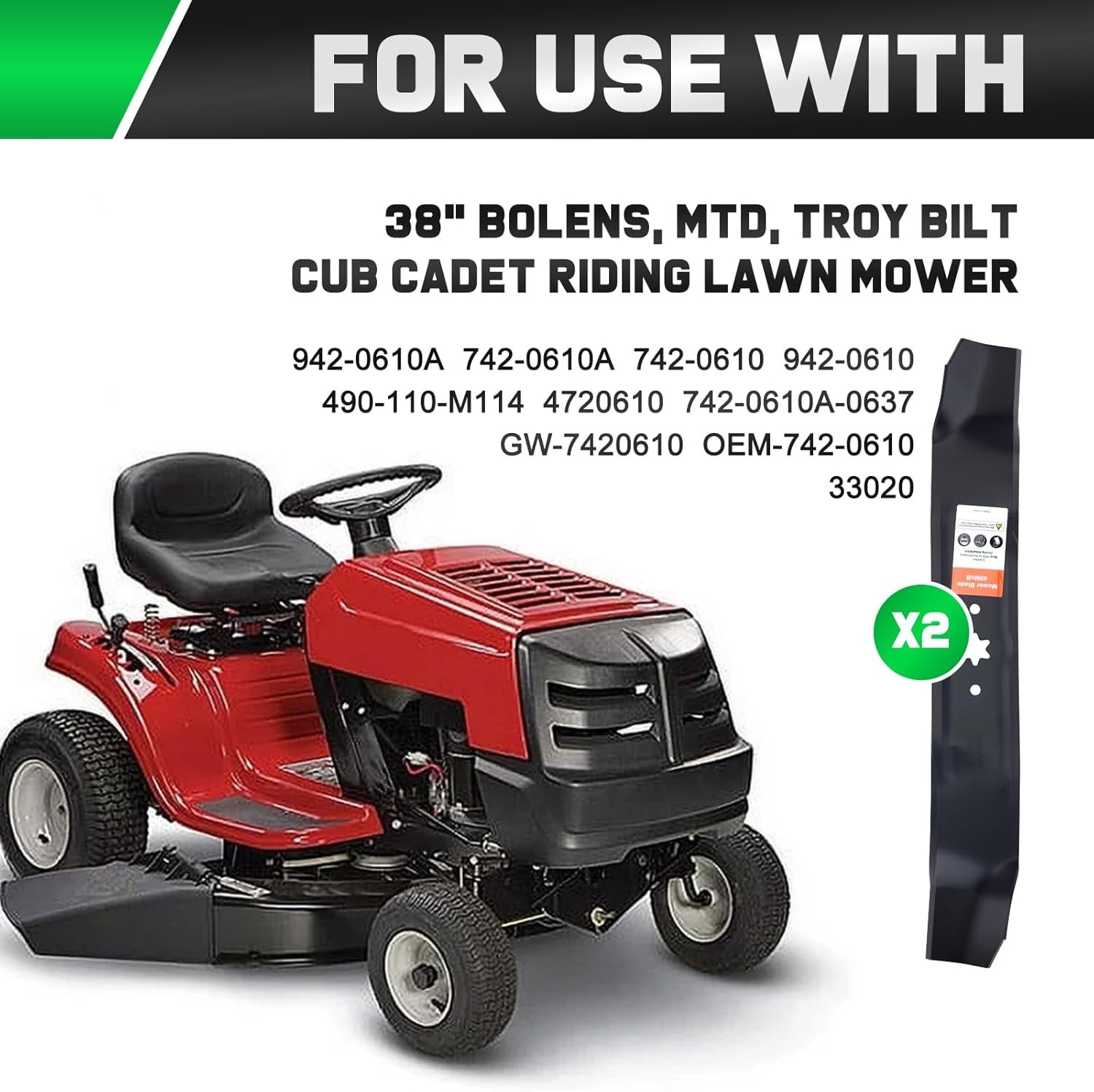 2PK Mower Blades For 38″ Deck MTD 742-0610 942-0610 942-0610A Free Shipping