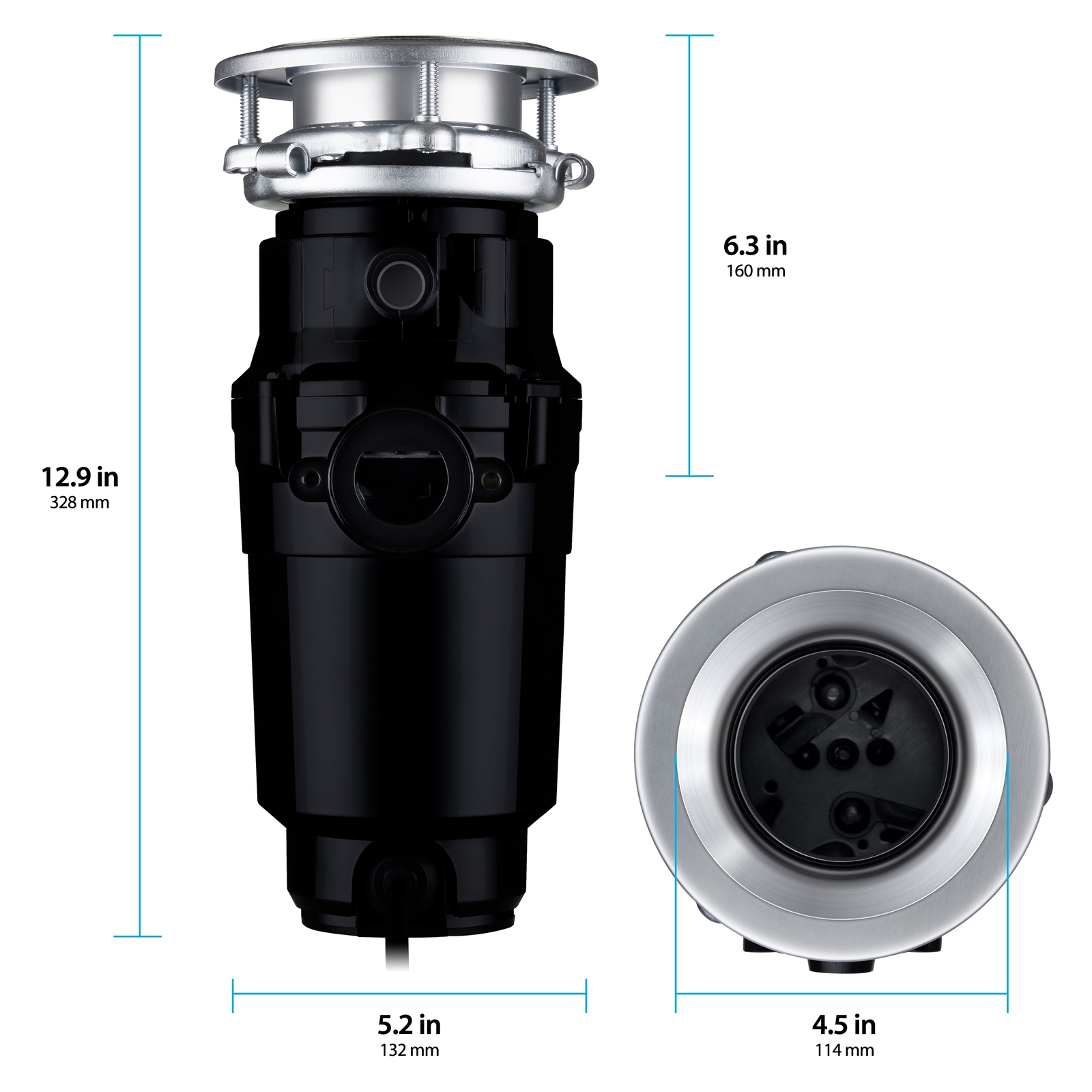 Waste Maid 1/2 HP Continuous Feed Garbage Disposal with Cord, Anti-Jam & Compact