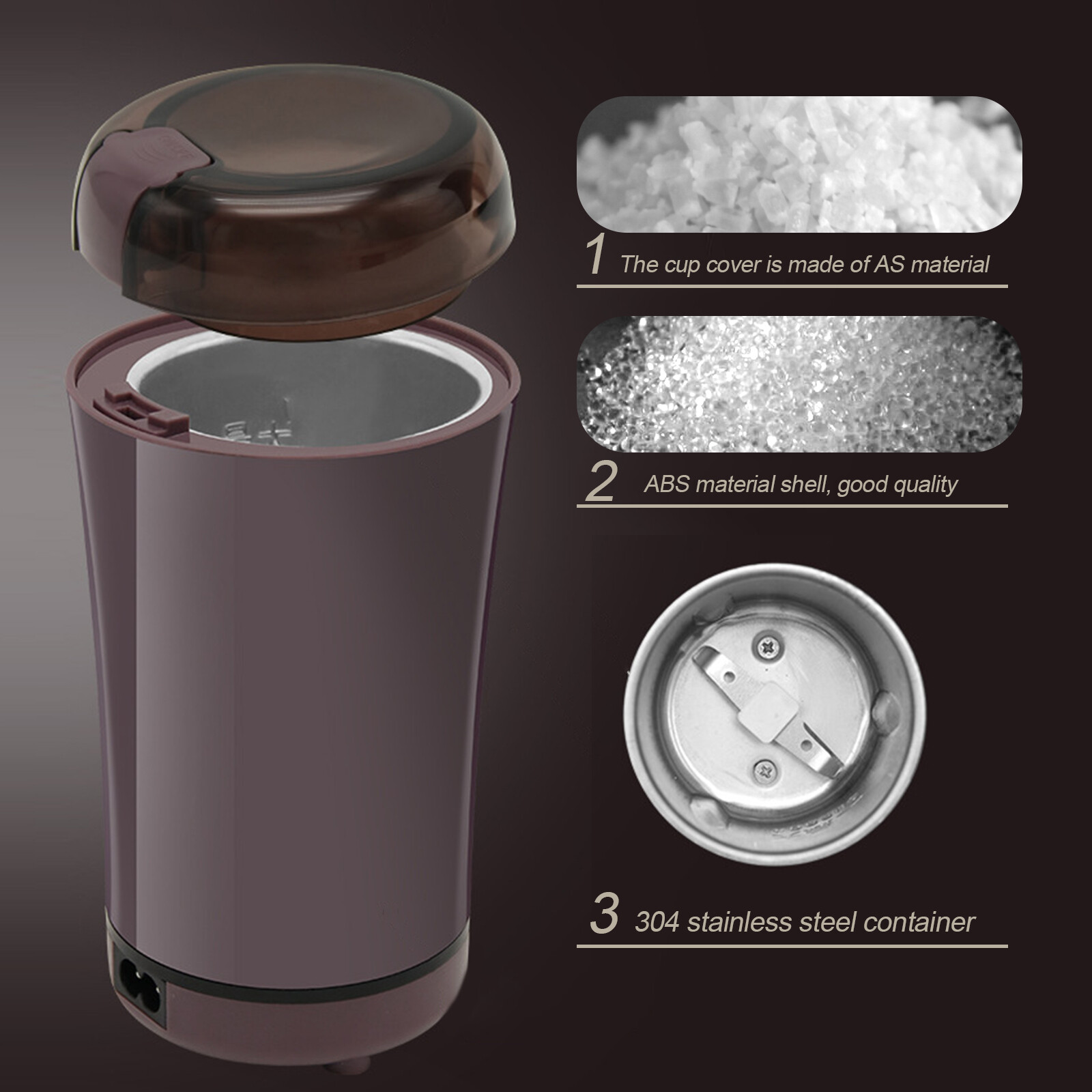 Portable Electric Coffee Grinder Bean Nut Grind Spice Crusher Mill Blender Cafe