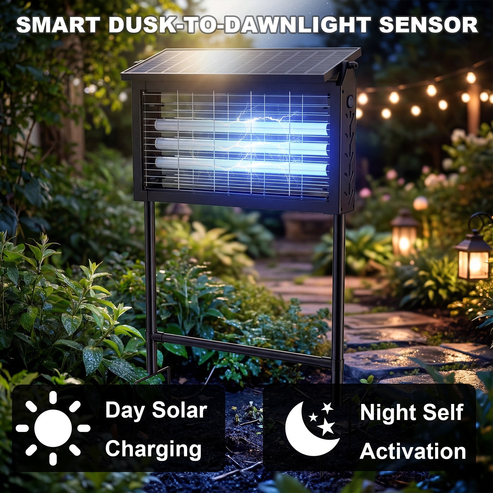 Solar Bug Zapper Outdoor Cordless Fly Trap Insect Zapper 4500V Mosquito Zapper