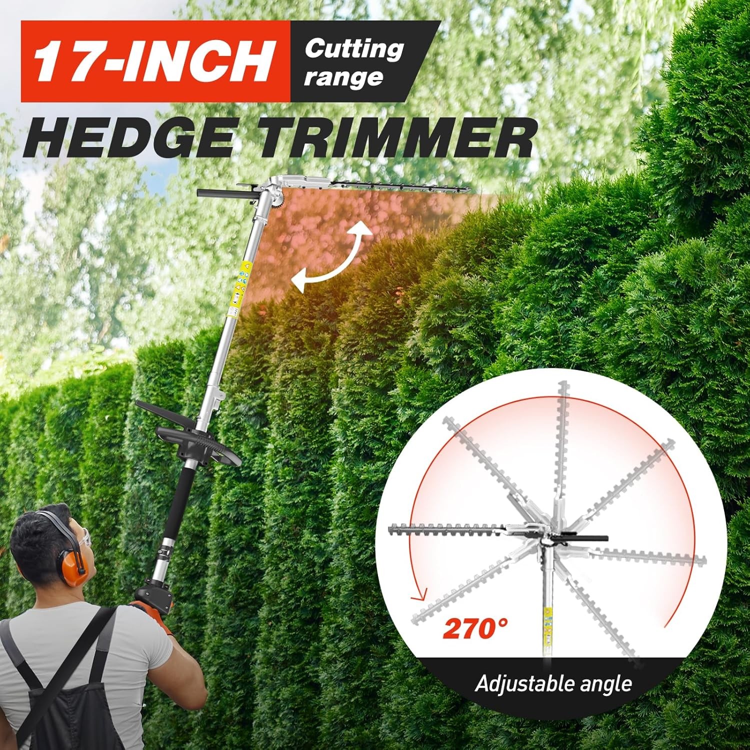 52cc 6-in-1 2-Stroke Gas Powered Weed Eater w/ Hedge Trimmer & Pole Saw Trimming