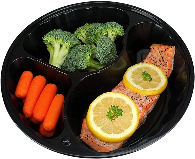 Meal Prep 48 oz Three Compartment Food Containers with Lids 10 Pack Black Round