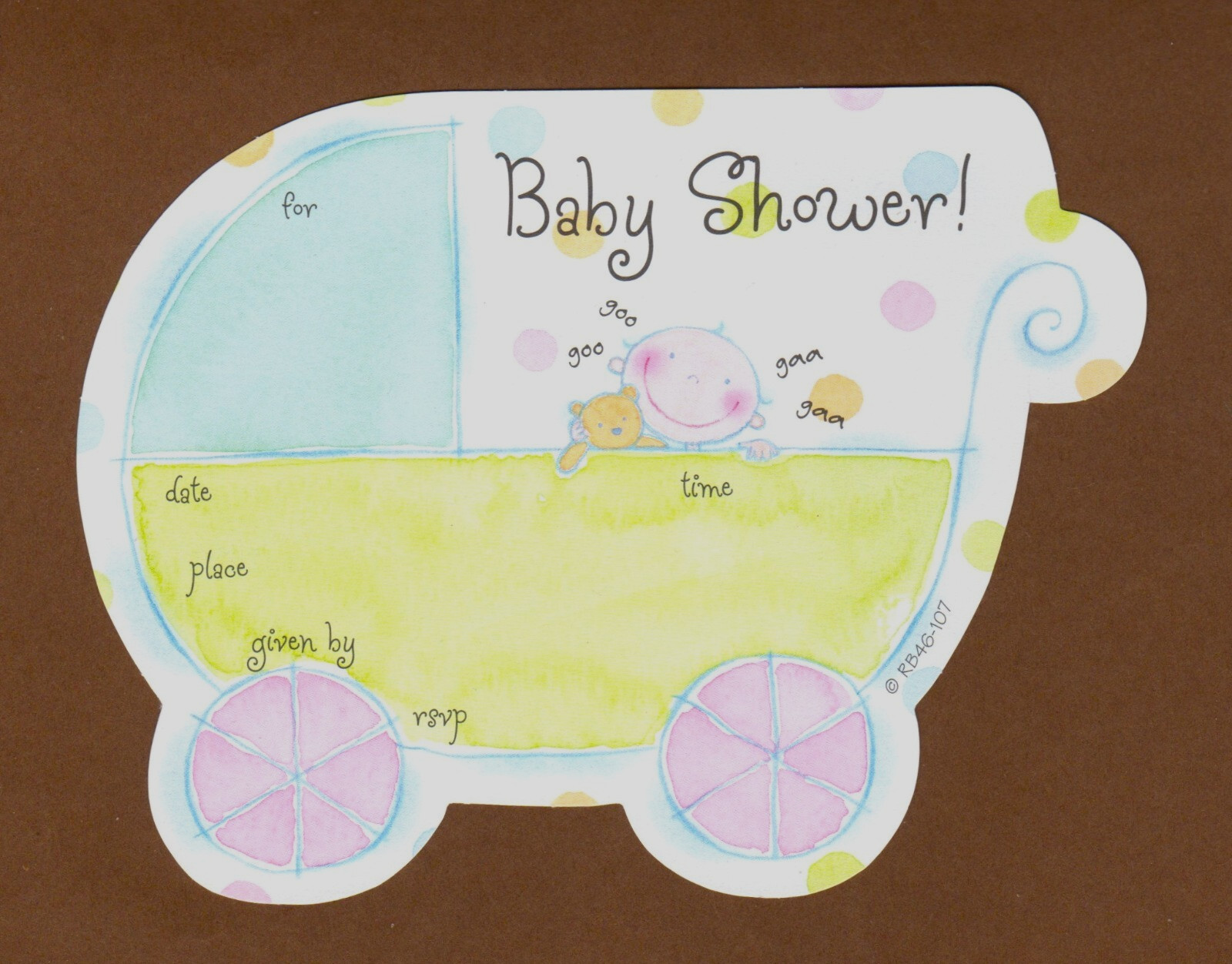 Mara-mi Baby Shower Invitations, Unisex, Set of 10, Baby Buggy Boy/Girl