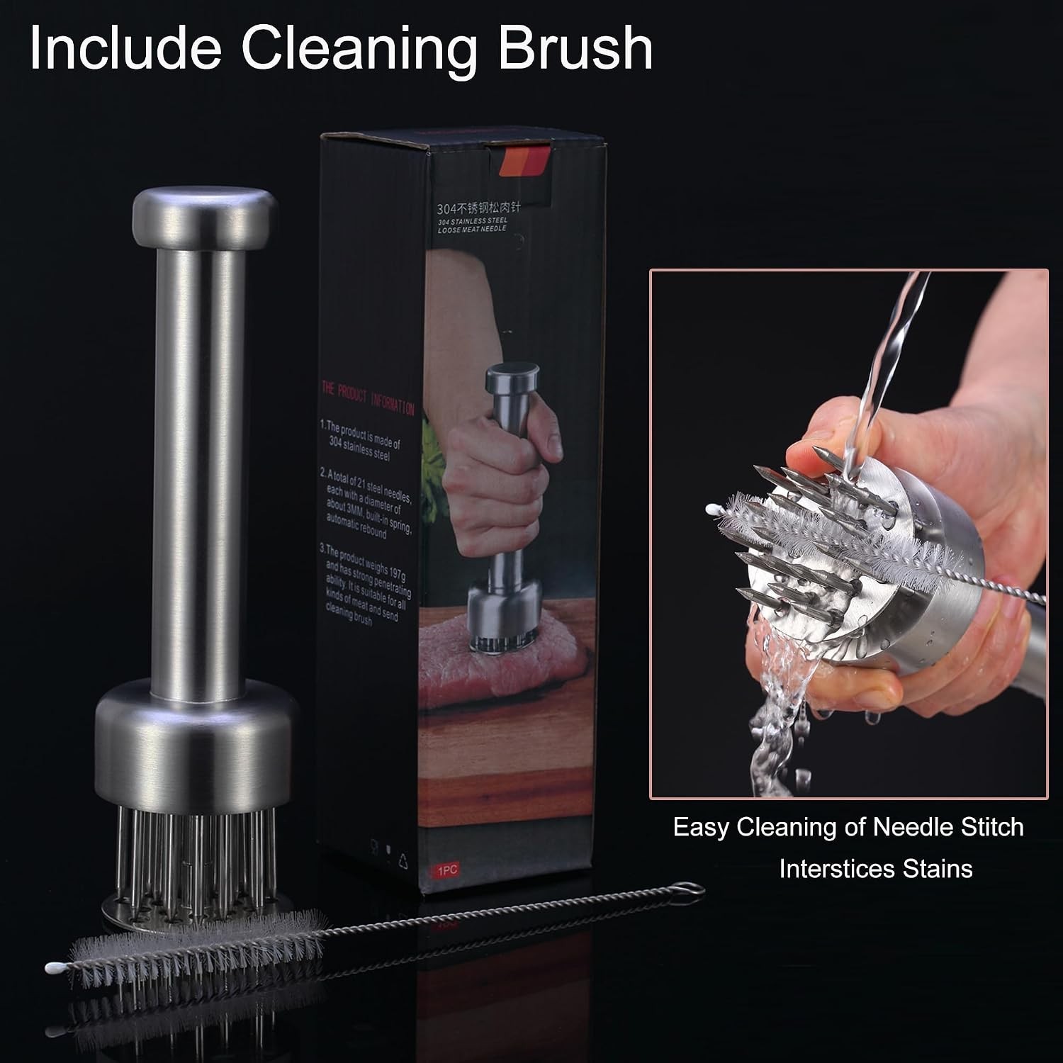 Stainless Steel Meat Tenderizer Tool, 21 Sharp Needles, Meat Piercing, Tender…