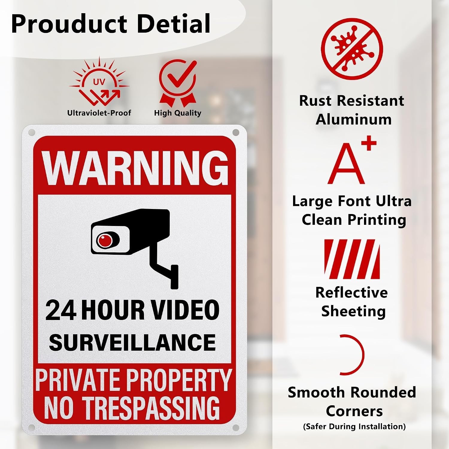 UV Printed 10×7 Inch Security Sign – 24/7 Surveillance, Aluminum Construction