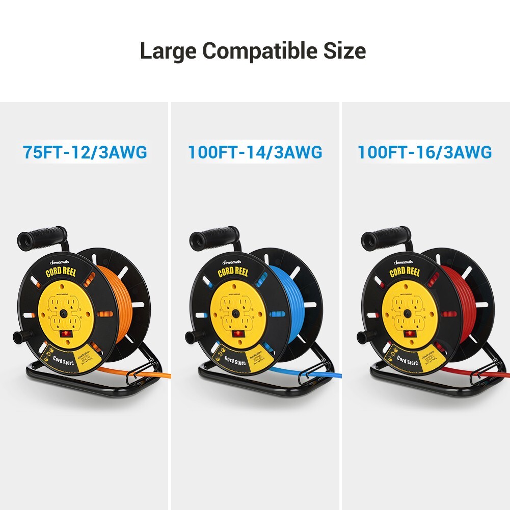 DEWENWILS Electrical Cord Extension Storage Reel with 4 Outlets Integrated Cord