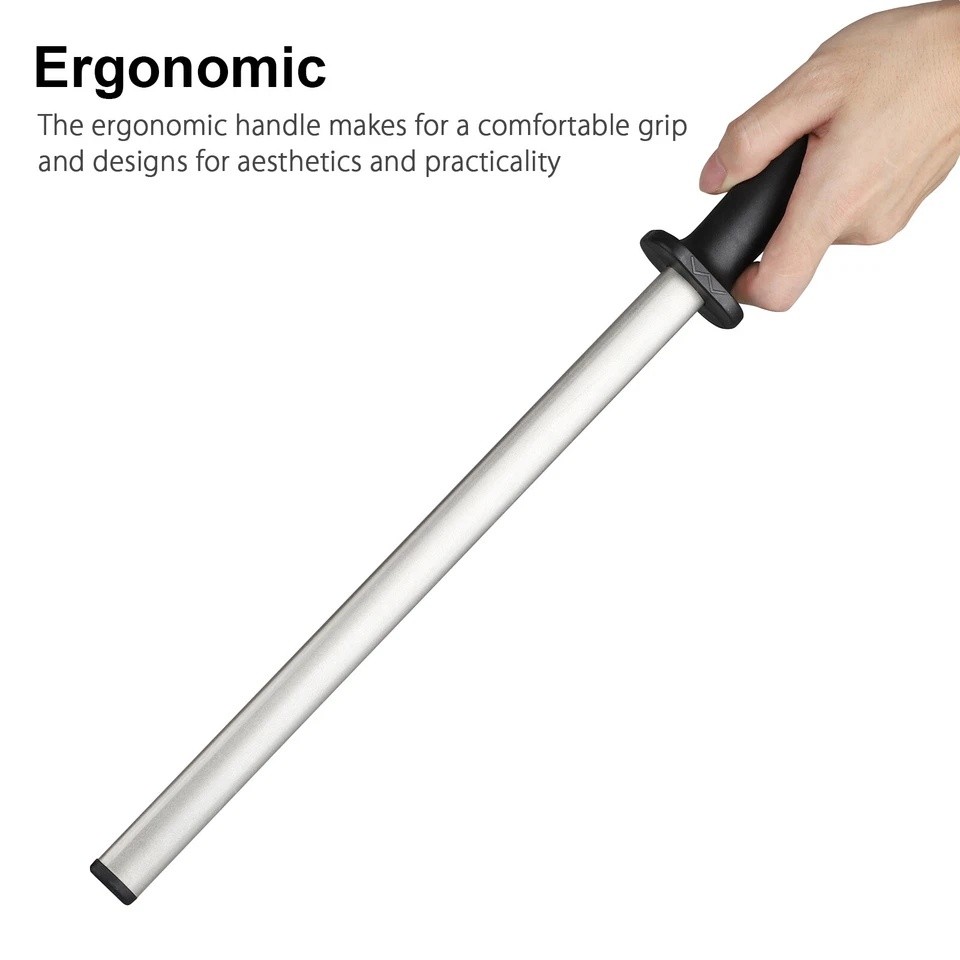 12in Diamond Knife Sharpener Steel Honing Rod Oval Stick Kitchen Sharpening Tool