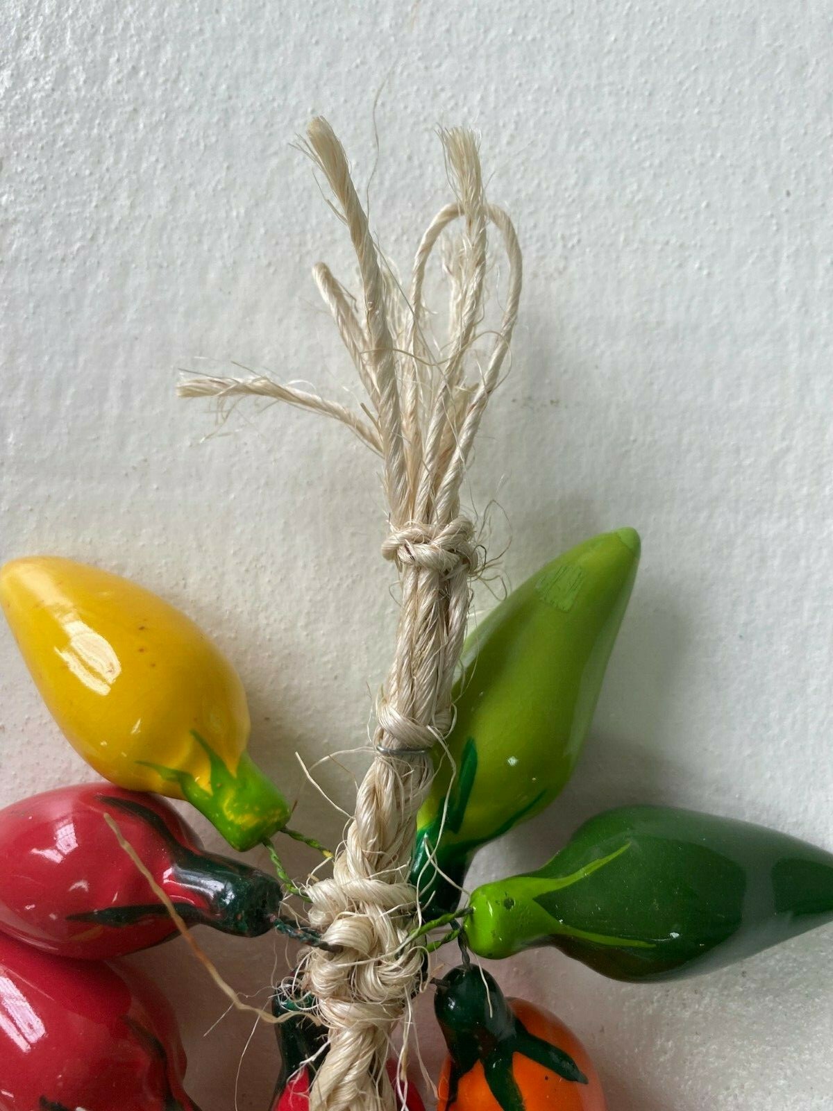 CERAMIC JALAPENO CHILI PEPPER RISTRA , MEXICO , HANGING DECOR , MULTICOLOR
