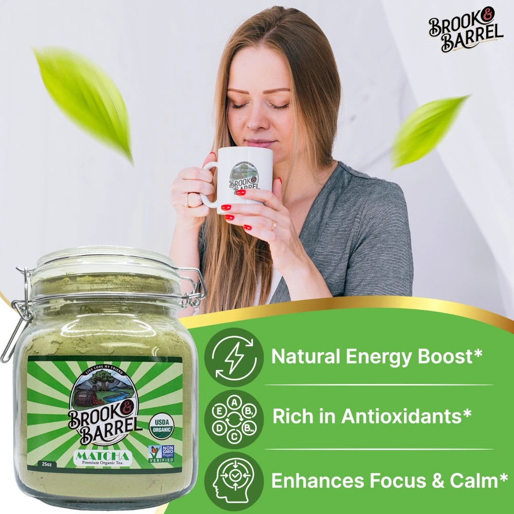 Brook & Barrel USDA Organic Ceremonial Matcha Green Tea Powder 1.6lbs Glass Jar