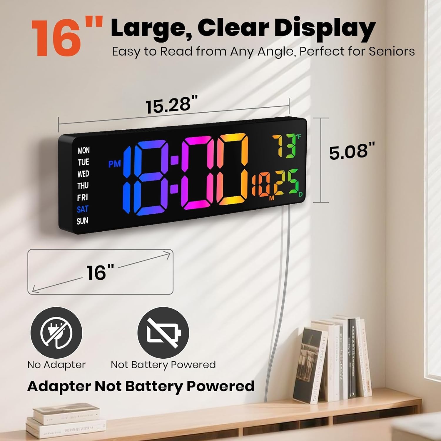 “Large Digital Wall Clock with Remote Control, 12 Inch LED Large Display Count..
