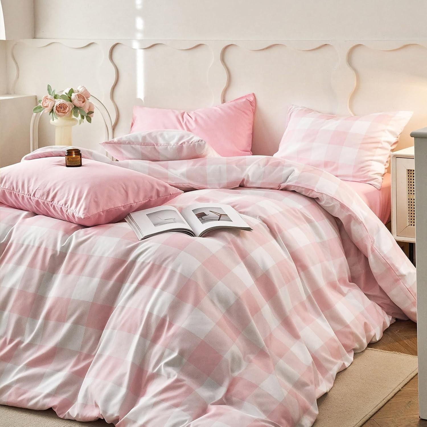 Gingham Comforter Set, Plaid Buffalo Check Checkered Cottagecore Cute Geometr…