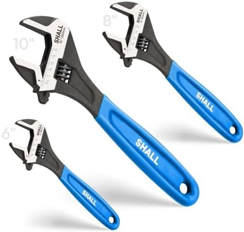 SHALL 3-Piece Adjustable Wrench Set, 10/8/6 Inch Cr-V Steel Wrench with Cushi…