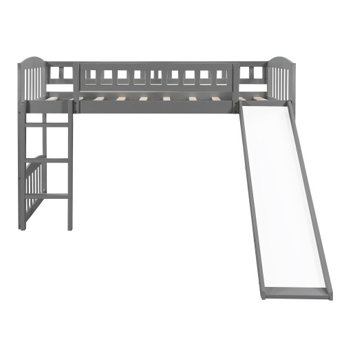 Wood Loft Bed with Slide Loft Bunk Bed Platform Bed Frames For Kids Teens Adults