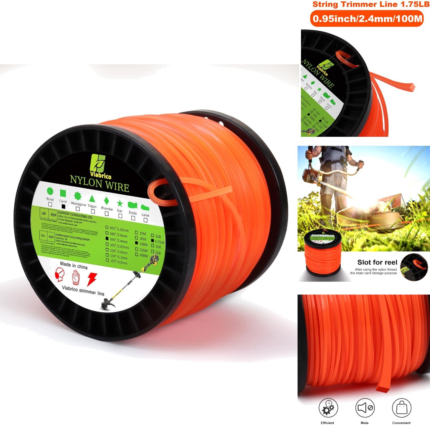 Square Orange Heavy Duty Trimmer Line 0.095in 330ft 1.7LB Nylon String