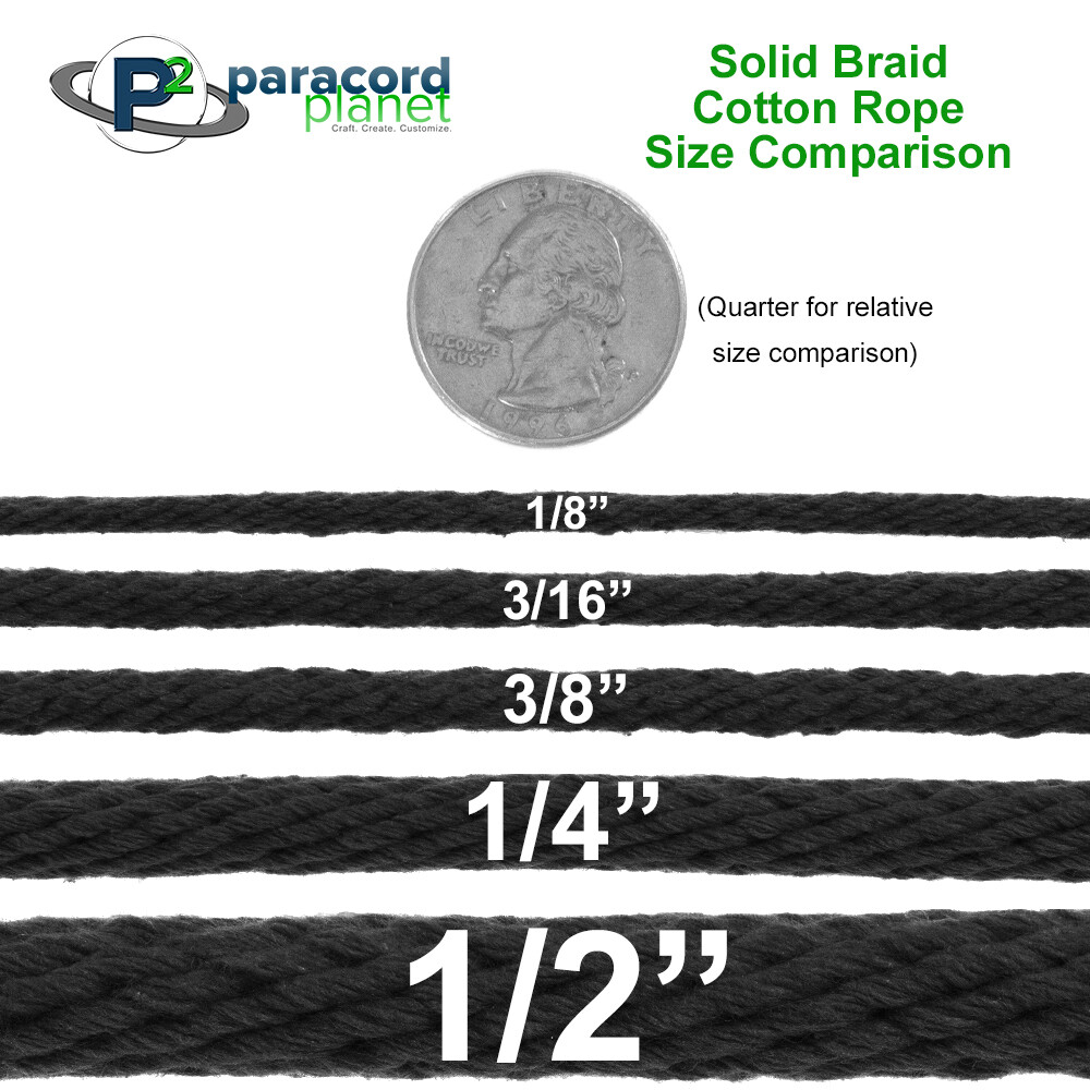 Solid Braid Poly Cotton Rope  3/8, 1/4, 3/16, and 1/8 Inch Sizes