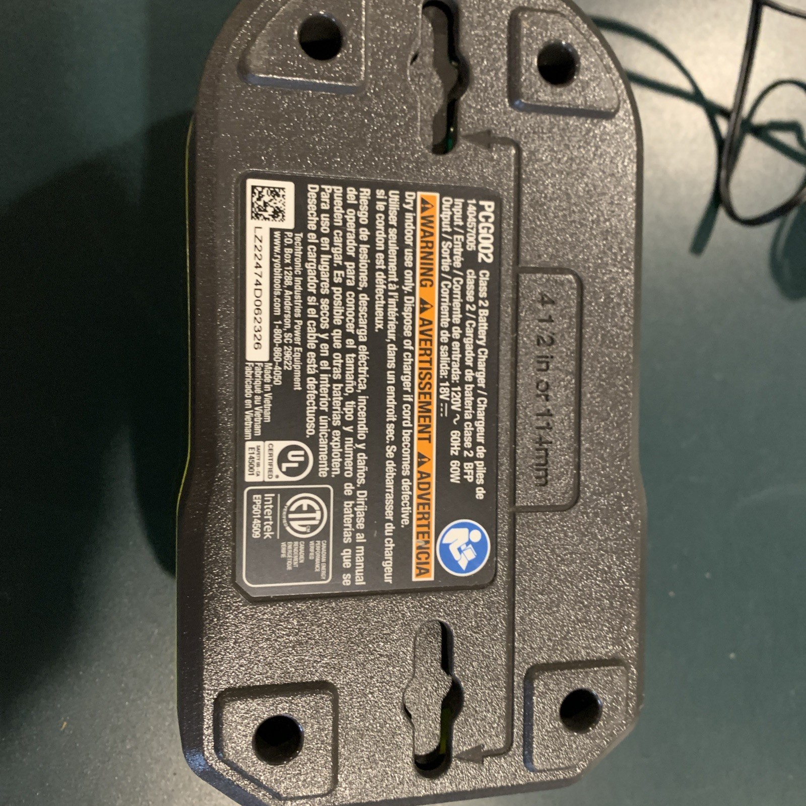 Ryobi One + Lithium Ion Charger 18 V 6ft Cord PCG002