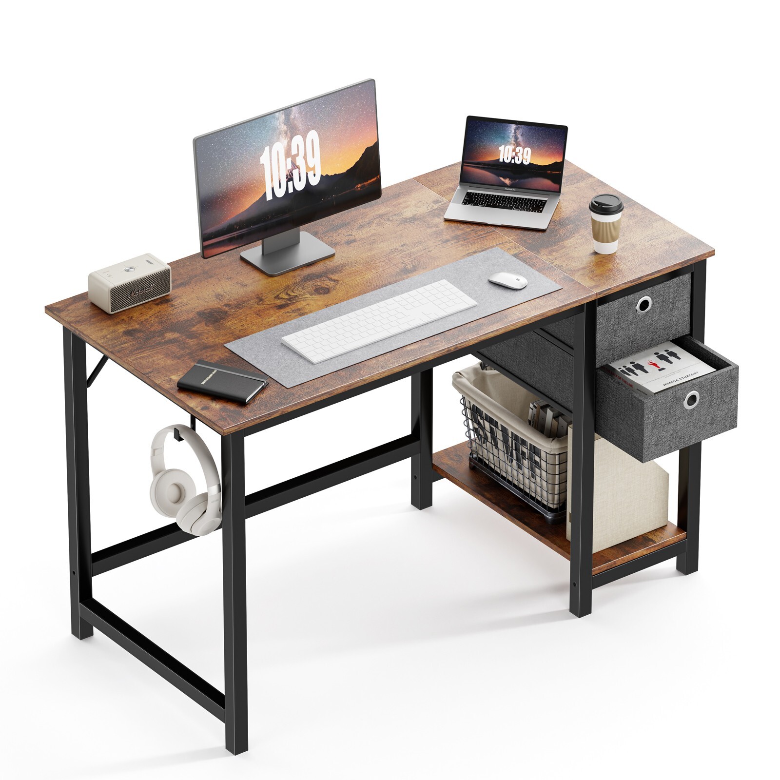 40/47″ Home Office Computer Desk with 2 Storage Drawers,Small Modern Study Table