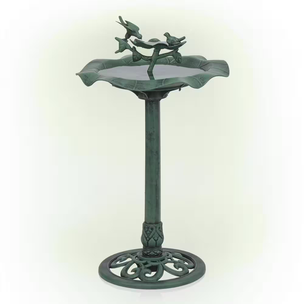 33 In. Tall Outdoor Lotus Birdbath Yard Statue, Green