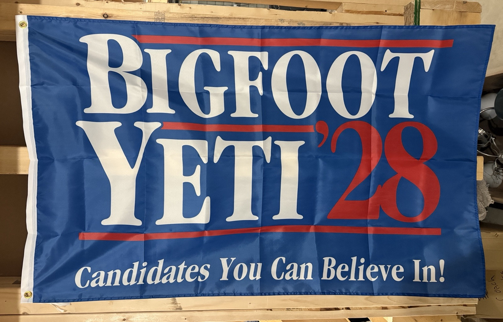 Bigfoot & Yeti President 2028 Flag FREE SHIP Believe Beer Fun USA Sign 3×5’
