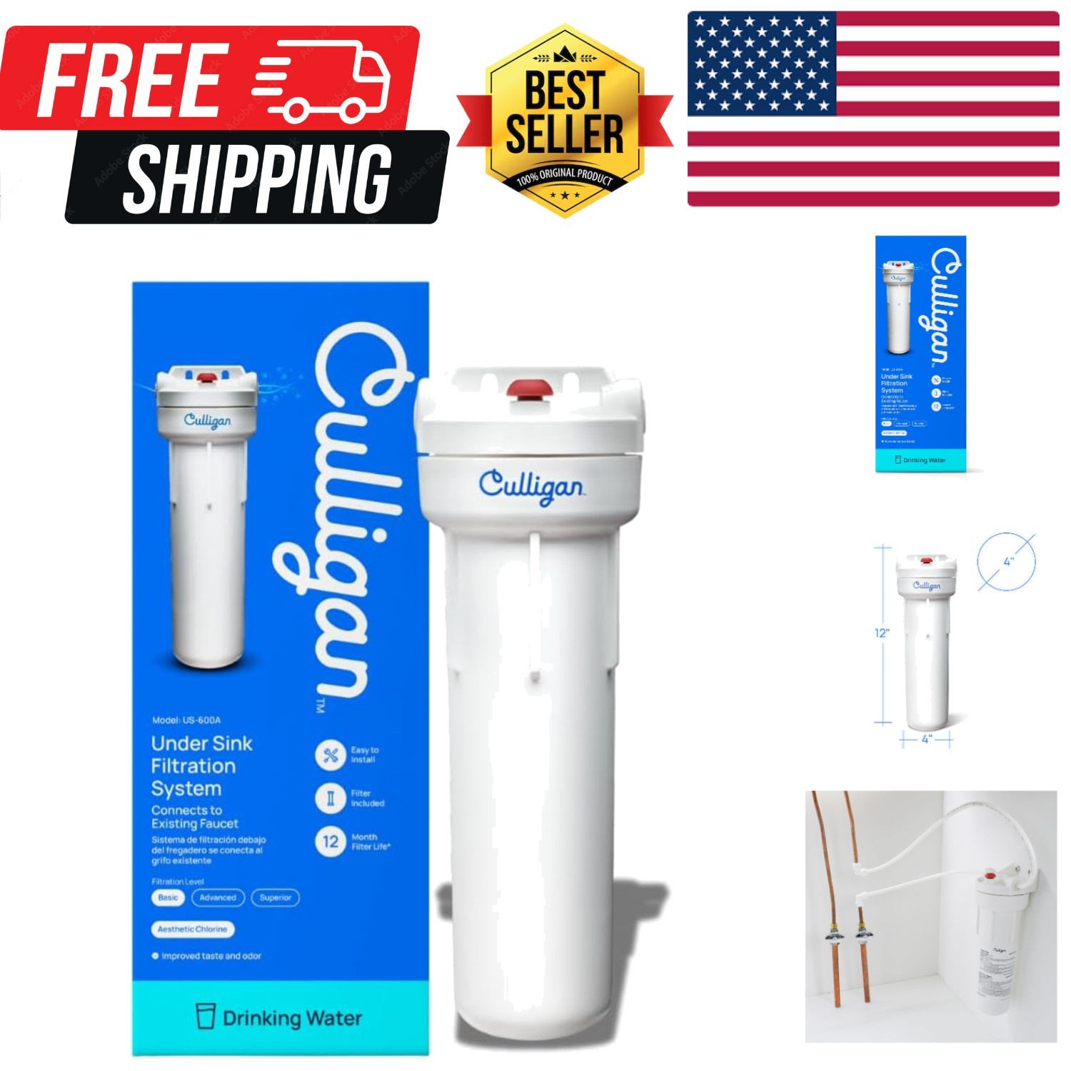 Under-Sink Water Filtration System – Water Filter Reduces Chlorine Taste & Od…