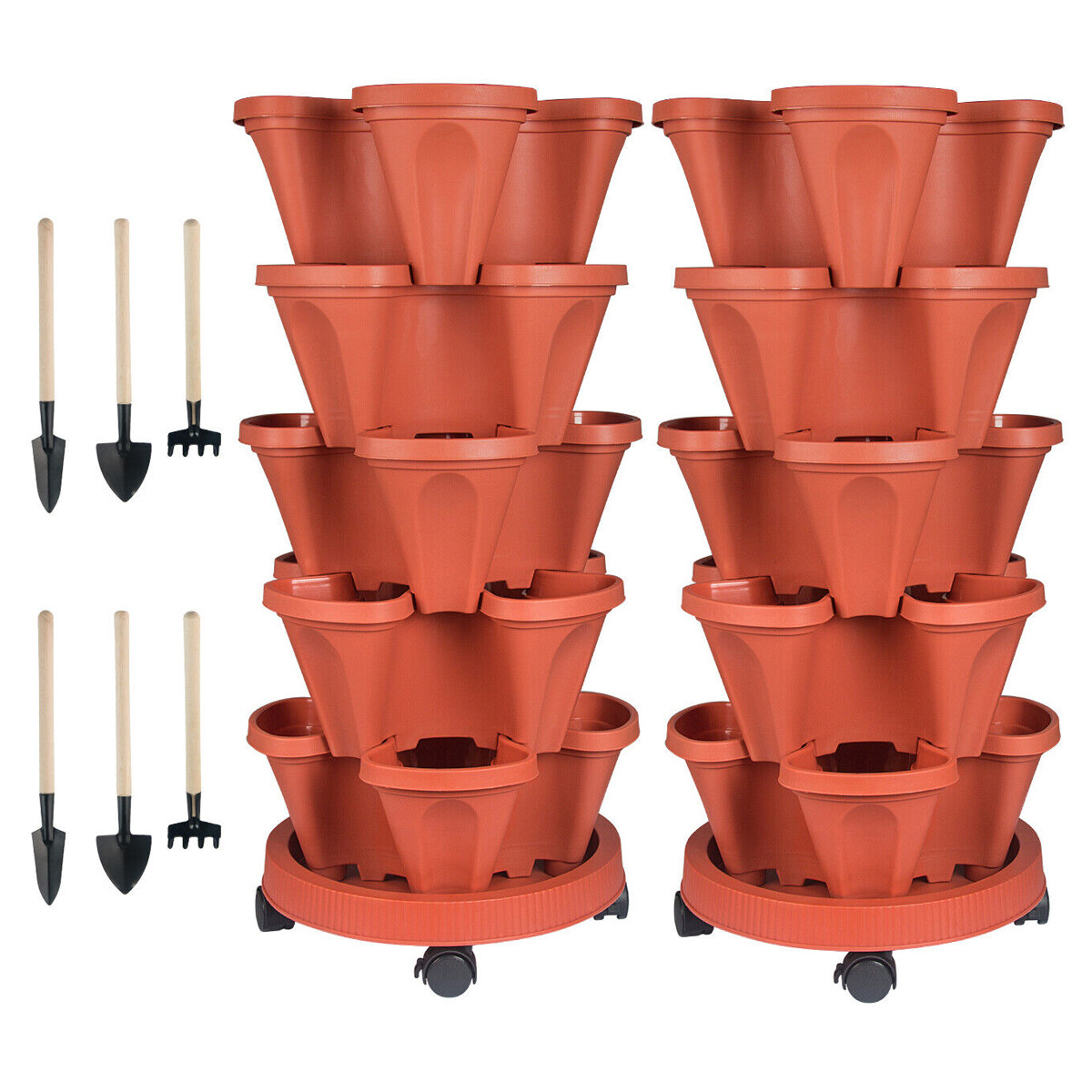 Vertical Planter 3-7 Tier Stackable Planters w/ Wheels & Tools Garden Tower Pot
