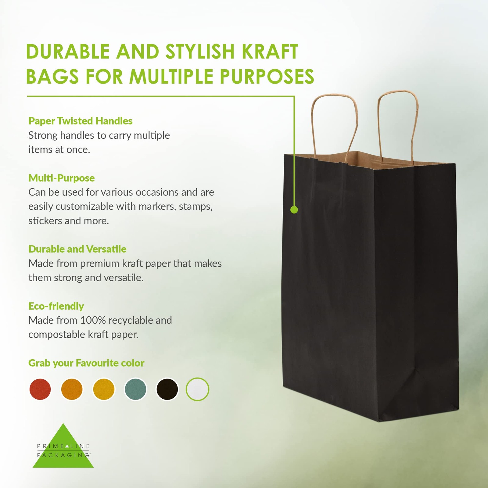 Prime Line Packaging Black Paper Bags Kraft Gift Bags Medium Handles for Small B