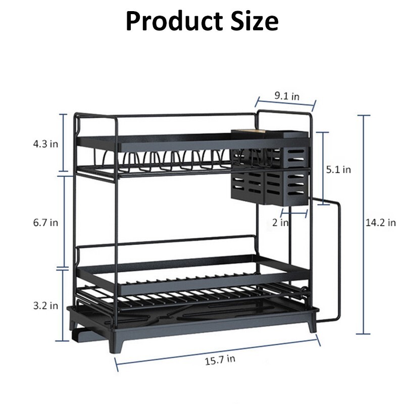 2 Tier Over Sink Dish Drying Rack Stainless Steel Kitchen Dish Drainer Organizer