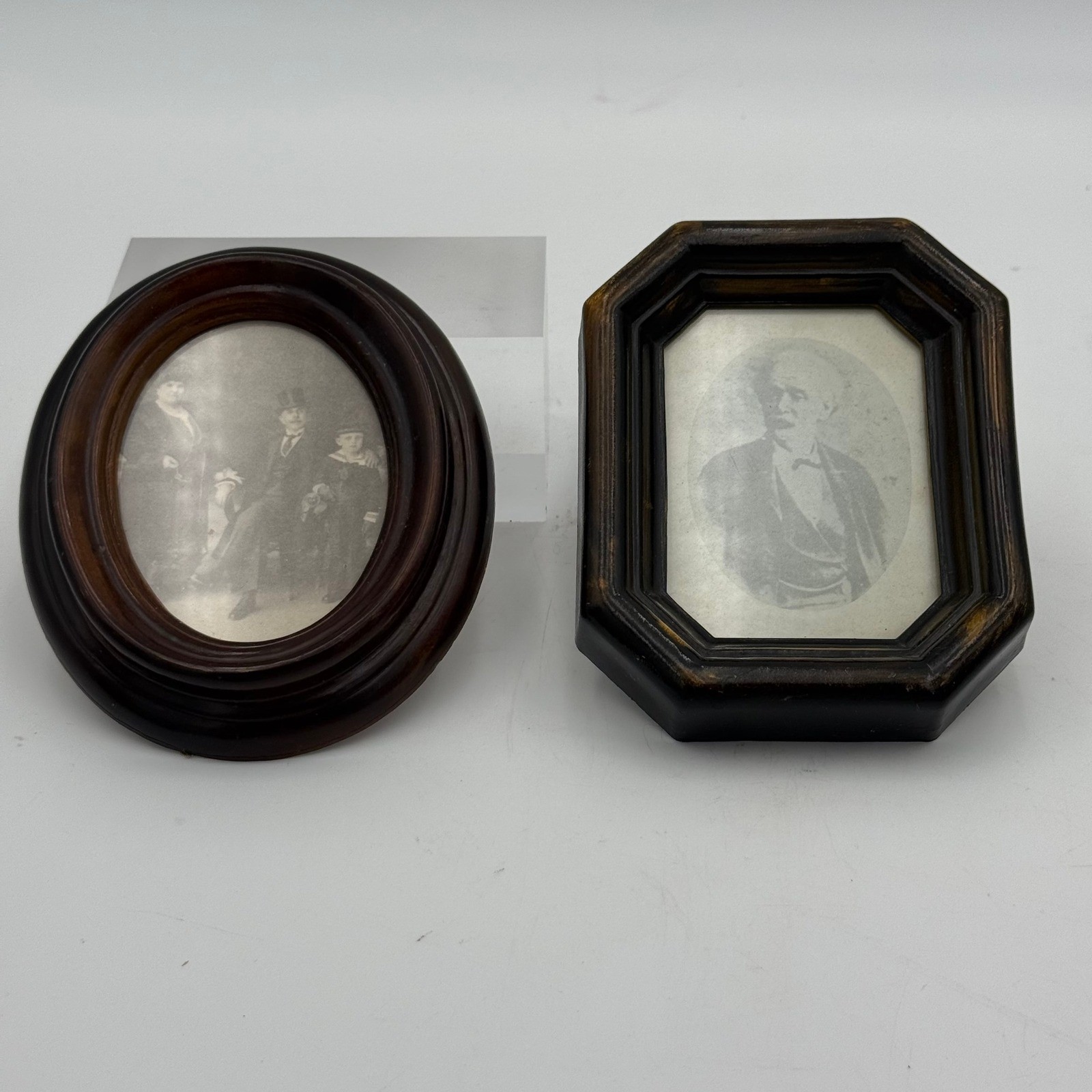 Vintage Style Miniature Portrait Frames Set of 2 Oval Octagon Wood Grain Finish
