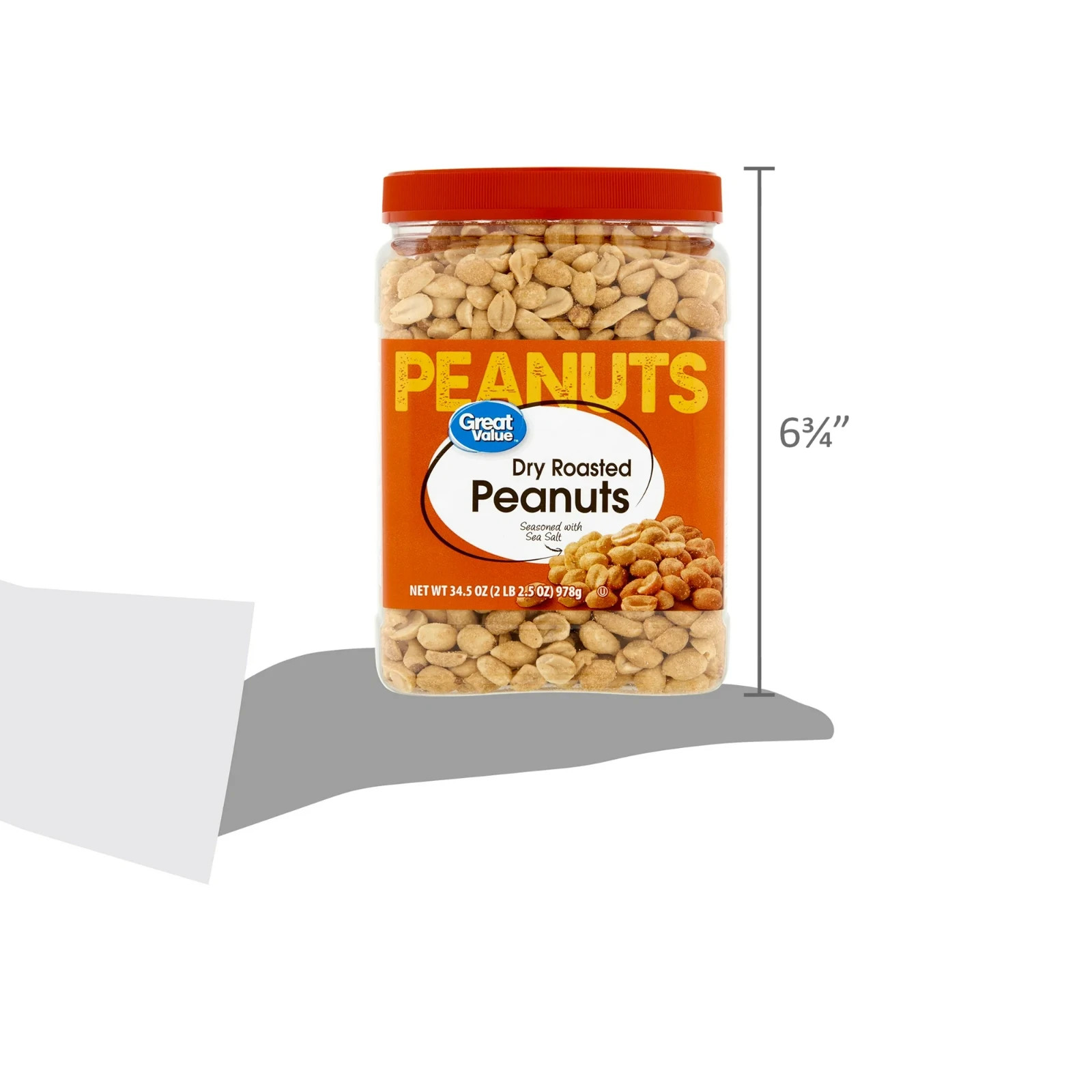 Great Value Dry Roasted & Seasoned with Sea Salt Peanuts, 34.5 oz…