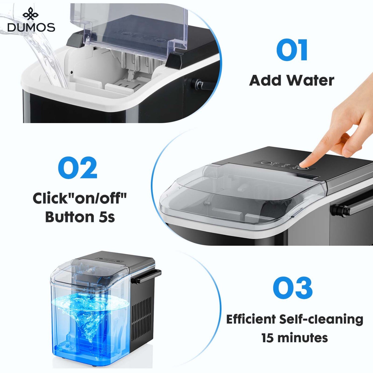 Mini Portable Ice Maker with Handle,Self-Cleaning,26lbs/24hrs,9 Cubes in 6 Mins