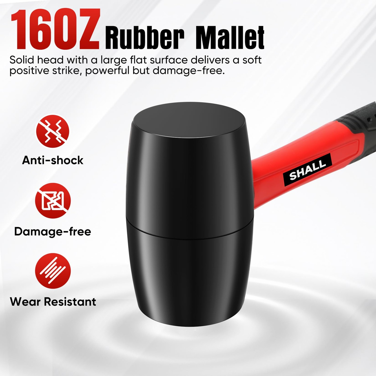 SHALL 2-Piece Rubber Mallet Hammer Set, 16oz & 40mm Red