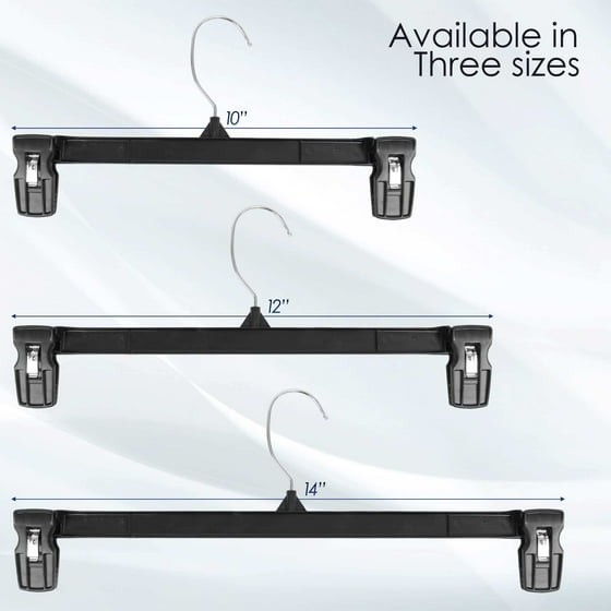 Hanger Central 25 Pack Black Plastic Pants Hangers with Extra Long Clips 12 inch