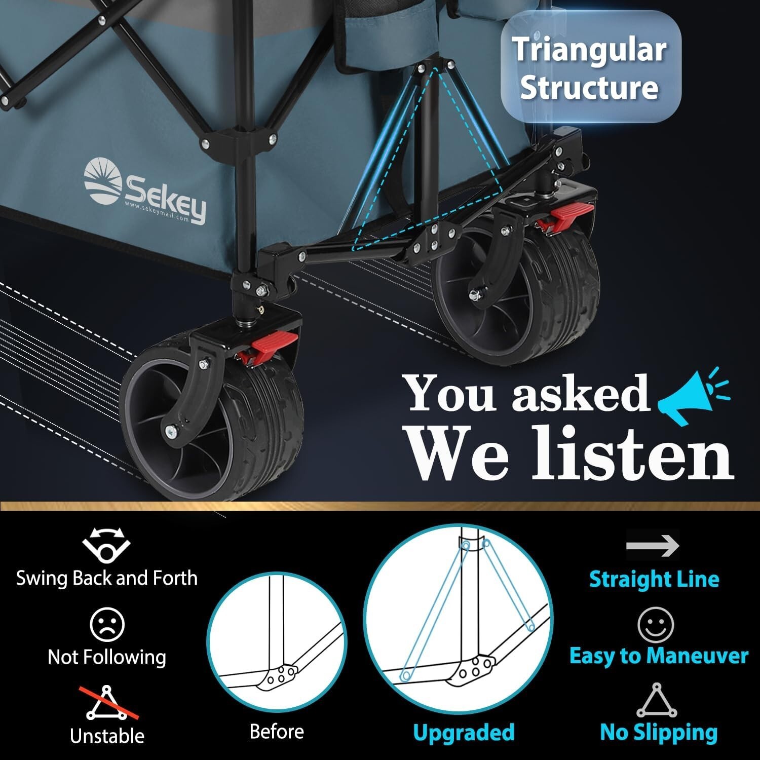 Heavy Duty 330LB Capacity Folding Wagon All-Terrain Wheels, Utility, Blue-Gray