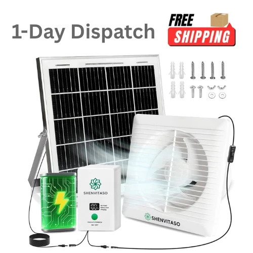 **SHENVITASO 6″ Solar Exhaust Fan 25W Ventilation Fan with 7500mAh Battery for S
