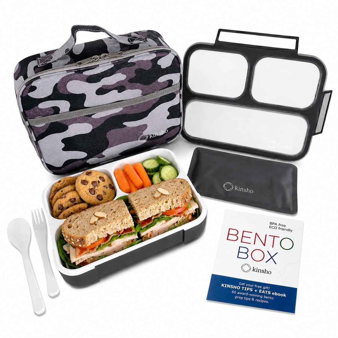 Camo Lunch Boxes for Boys Teens Adults – Bento Box Set with Insulated Bag and…