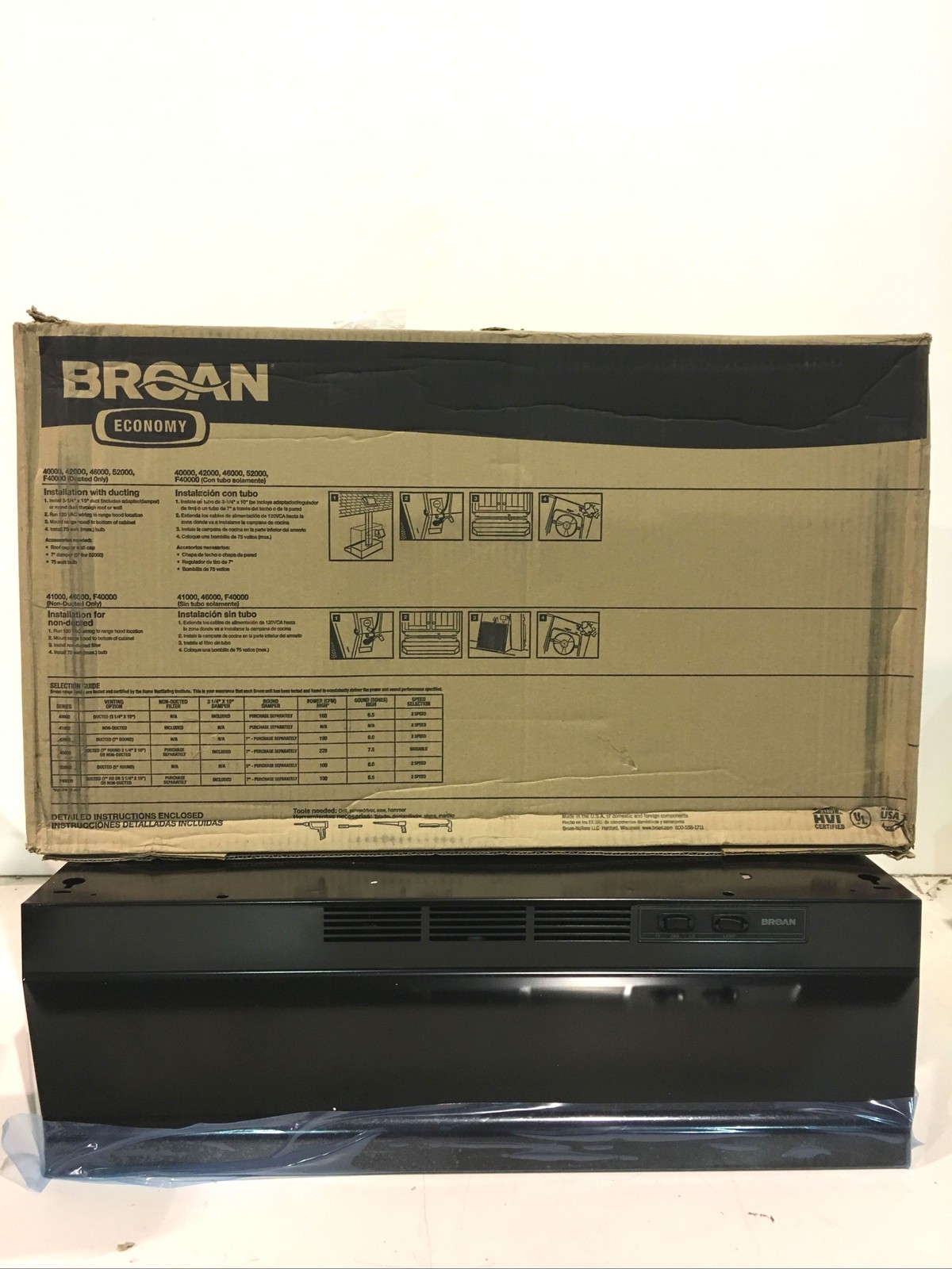 Broan 41000 Series 30 in. Non-Vented Range Hood in Black New