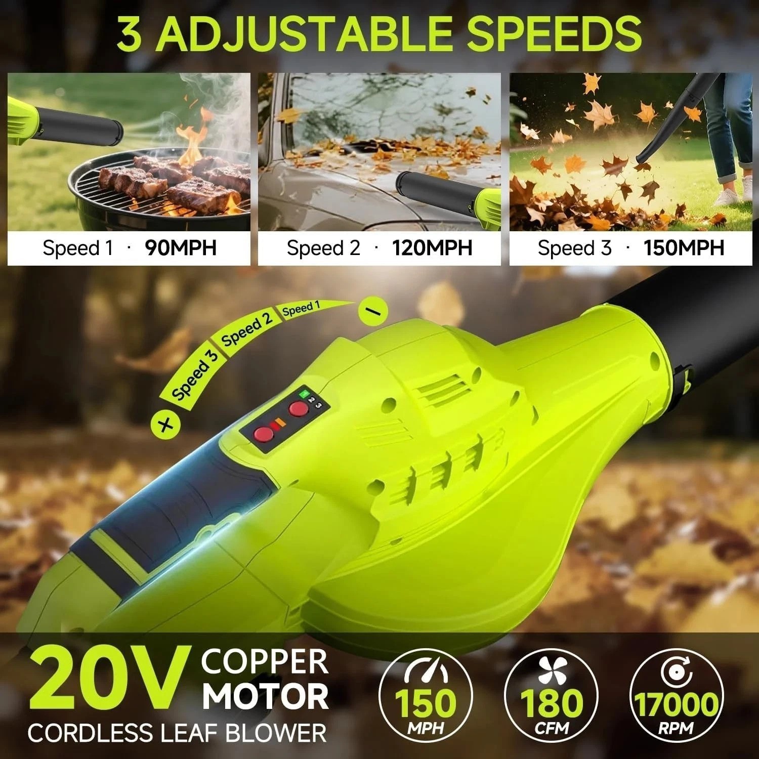 Effortless Cordless Leaf Blower with 3 Adjustable Speeds & 2 Batteries Included