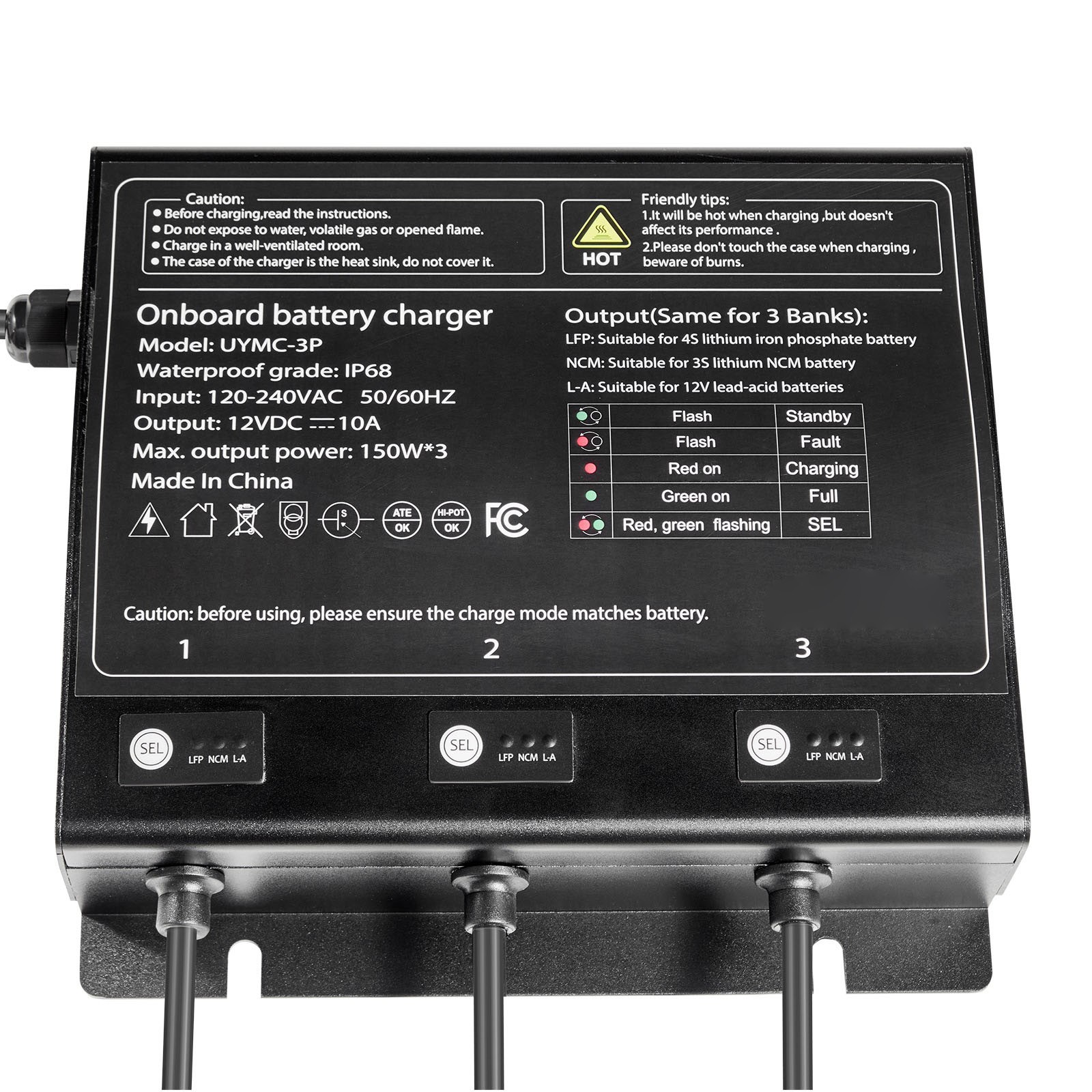 3-Bank 10A 12V Smart Marine Battery Charger Onboard IP68 Waterproof Boat RV