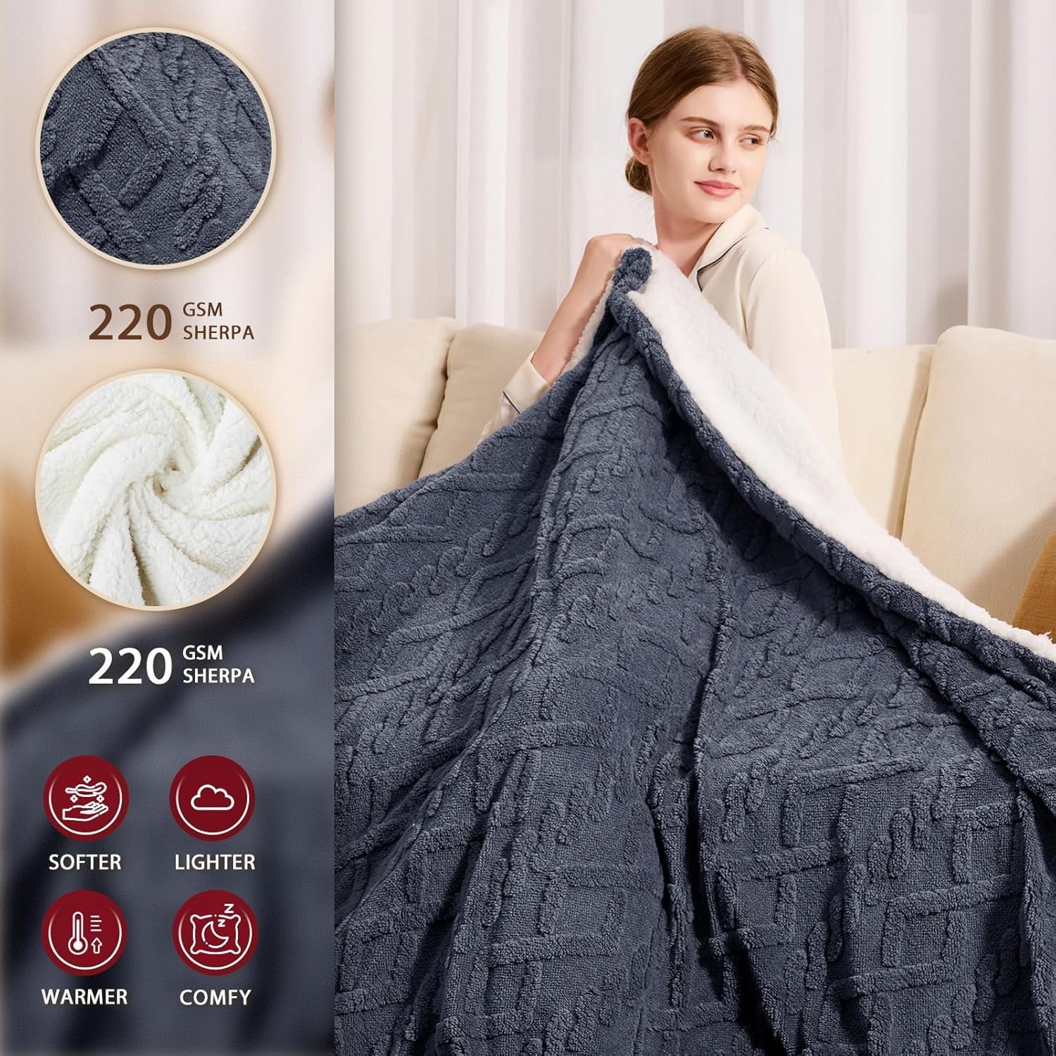 Heated Electric Blanket Queen Size-84″x90″ Heating Blanket with 10 Heating Le…