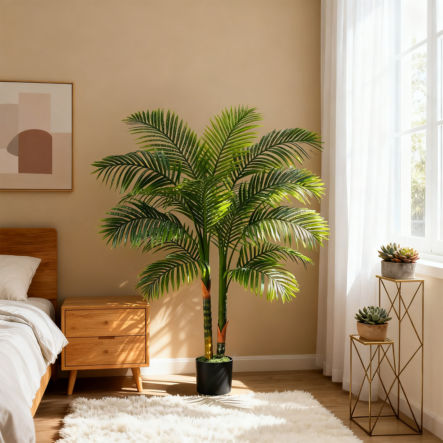 NOVAROOT 6FT Double Golden Cane Palm Artificial Tree Lush Realistic Home Decor
