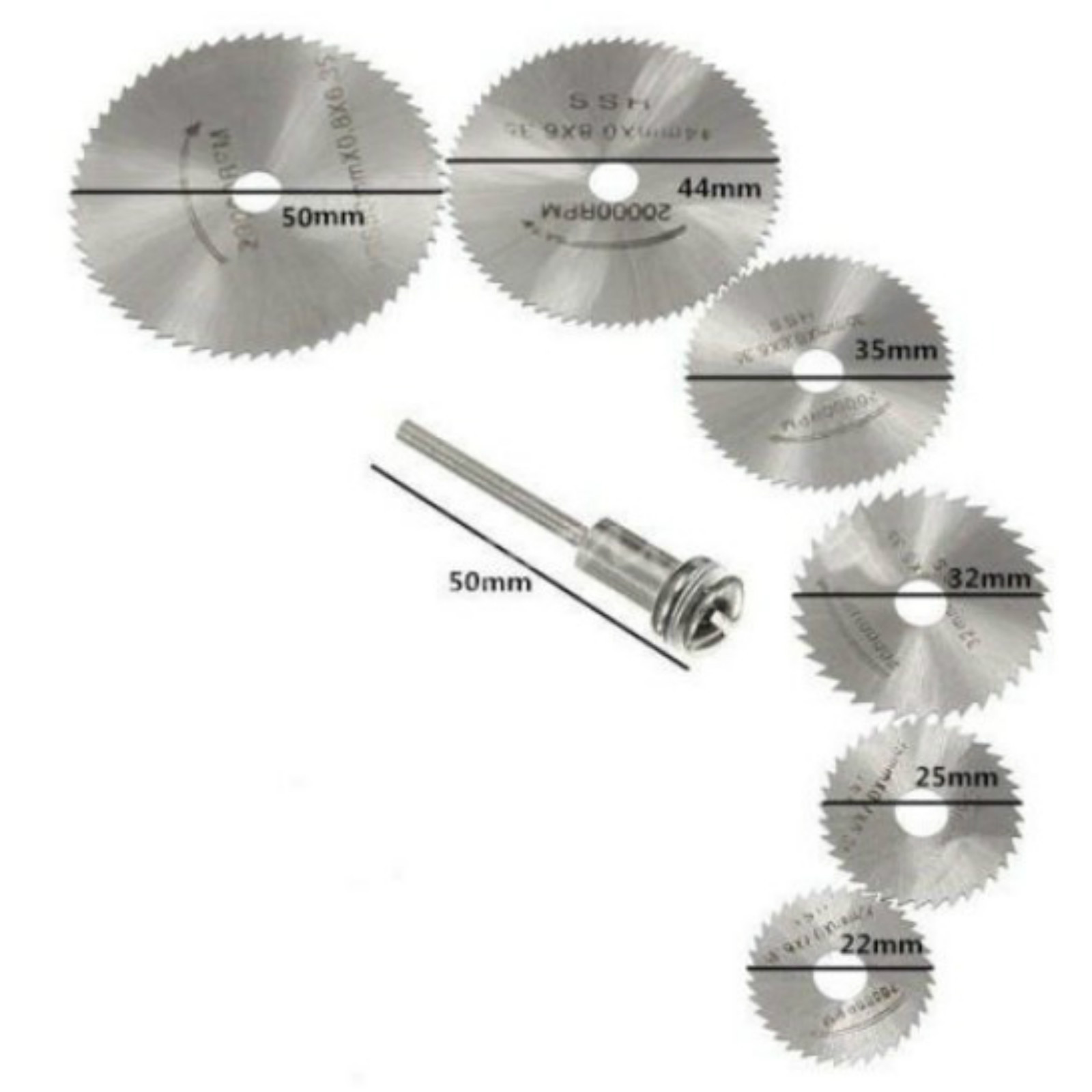 7PCS Cutting Wheel Discs Mandrel HSS Rotary Circular Saw Blades Tool Cutoff Wood